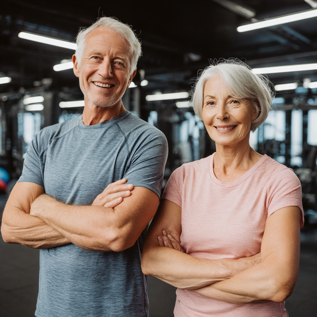 European senior man demonstrating functional movement patterns in well-lit training facility